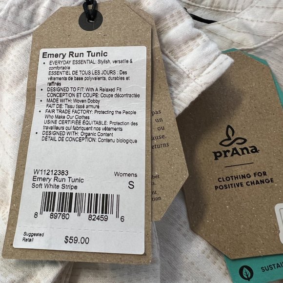 Prana Women's Emery Run Tunic - Small - Soft White Stripe NWT - Picture 4 of 4